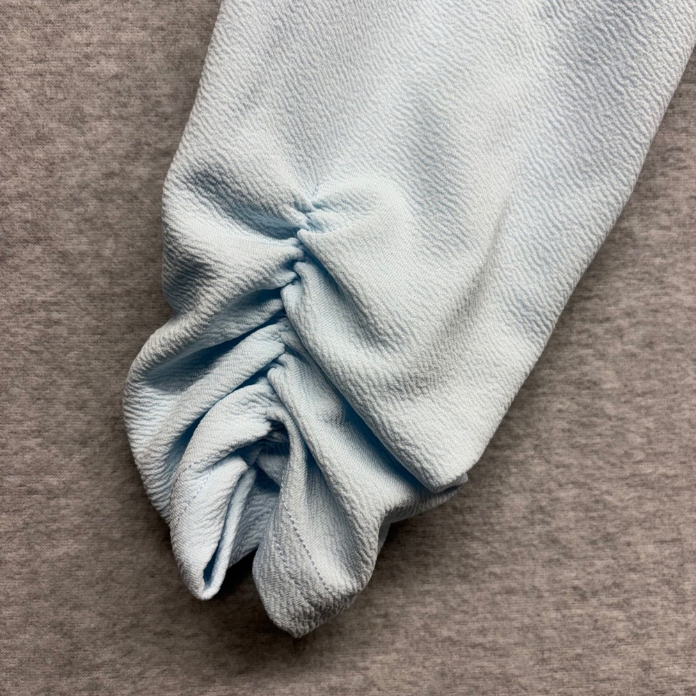 Sunfaynis Womens XL Baby Blue Ruched 3/4 Sleeve Shawl Collar Open Front Blazer - Picture 4 of 8